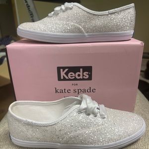Size 6.5 Kate Spade white glitter Keds See all photos for condition